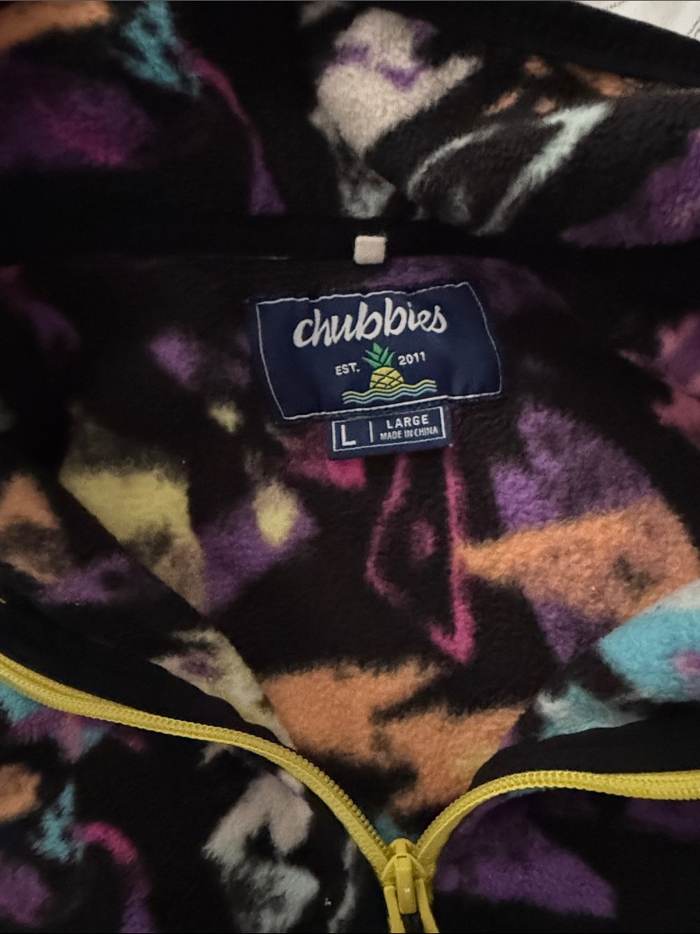 Chubbies Black Fleece Jacket with Multicolor Abstract Print